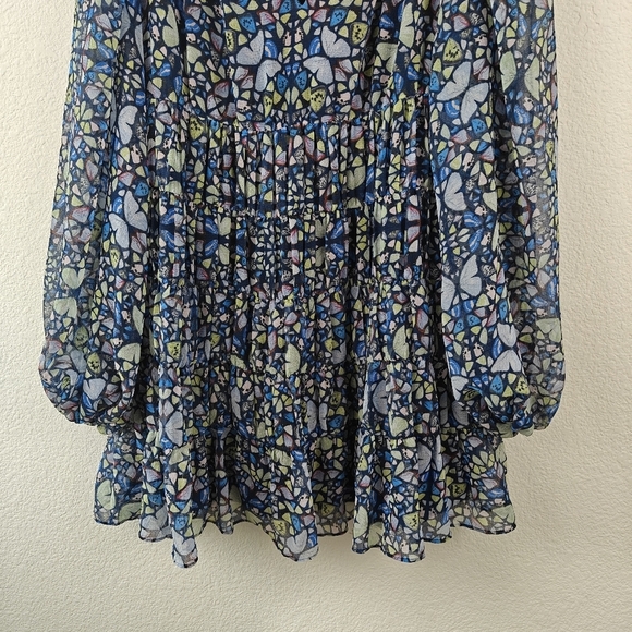 Ted Baker Tiered Swing Mini Dress Butterfly Print Long Sleeve in Blue Size 8 - Picture 6 of 16